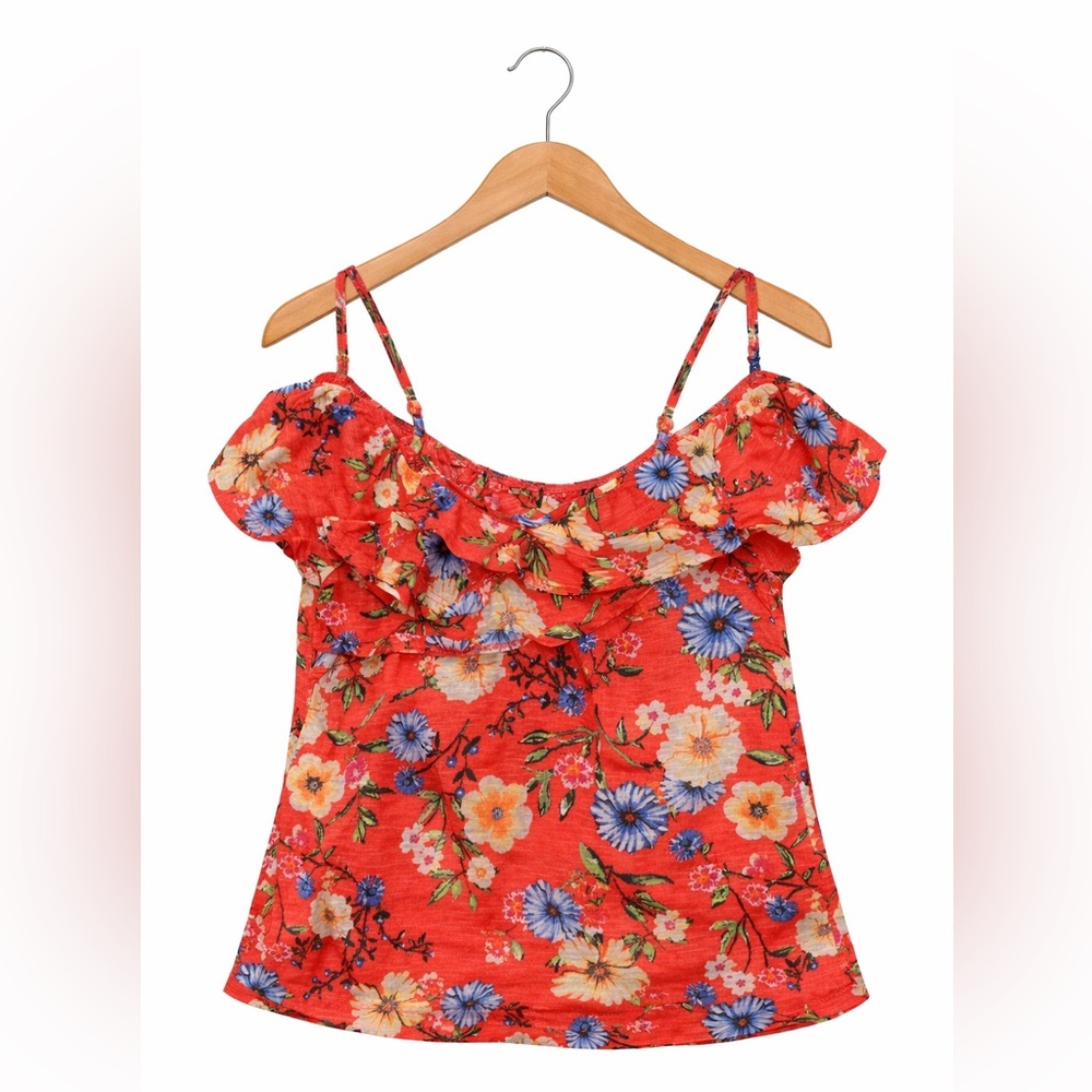 Floral Ruffle Strap Cami Top | Off-Shoulder + Spaghetti Strap | Size Small
